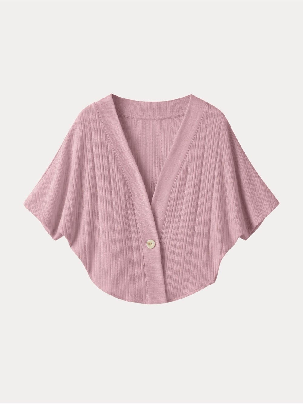 Light Pink V-Neck Ribbed Short-Sleeve Sweater Cardigan